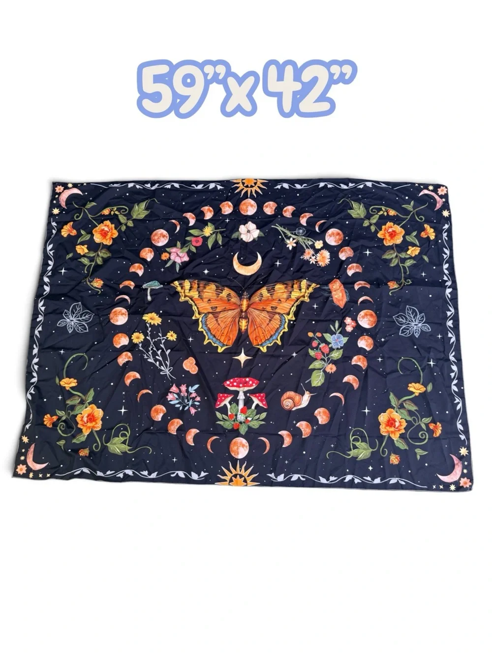 Celestial Butterfly Moon Phase Botanical Tapestry
